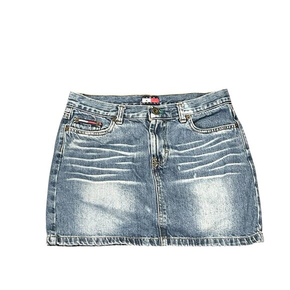 Tommy Jeans Vintage Y2K 2000s Tommy Hilfiger Sz 5 Denim Mini Skirt Pockets - Picture 1 of 9